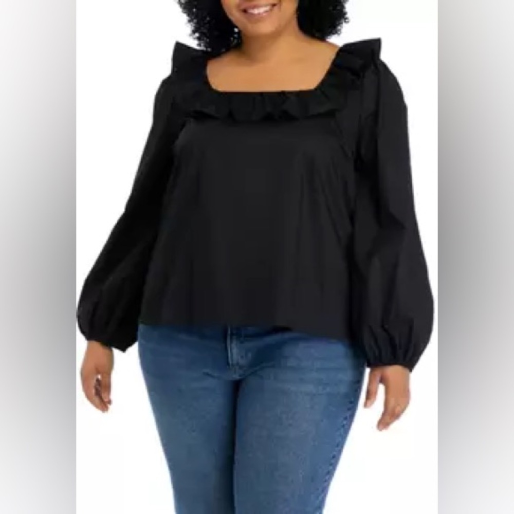 NWT ENGLISH FACTORY Long Sleeve Square Neck Ruffle Top
